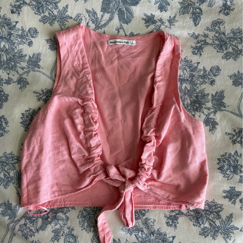 Abercrombie & Fitch Pink Linen Tie Front Top